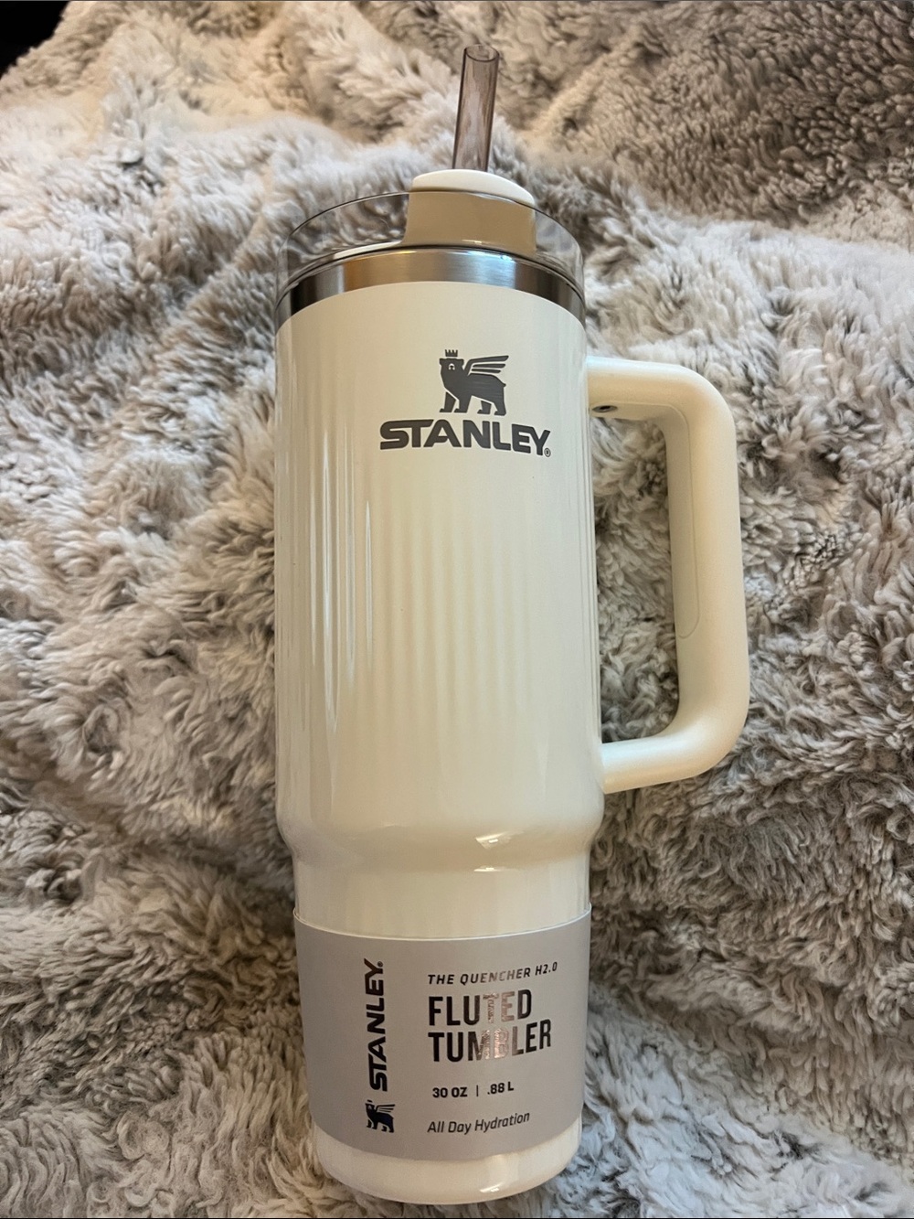 Stanley White Fluted 30 oz Tumbler with Handle and Straw